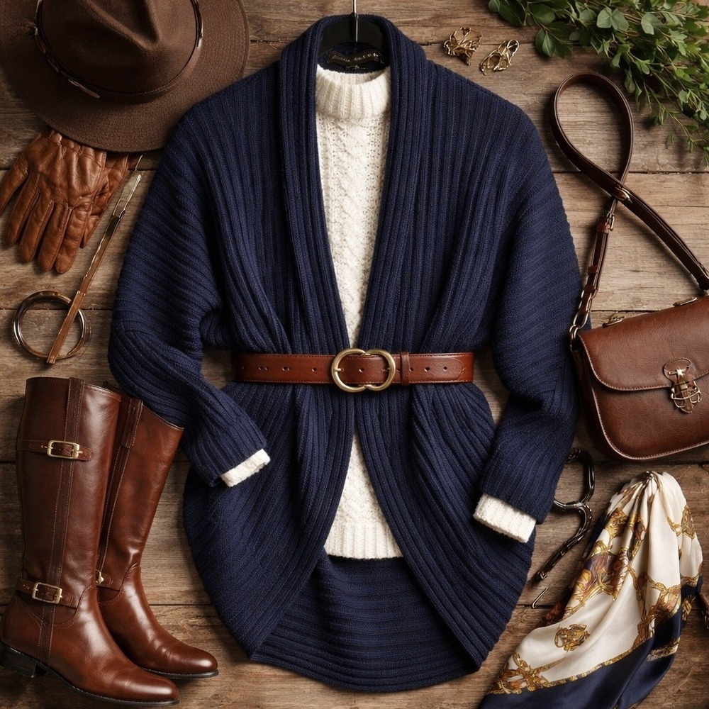 Ralph Lauren Black Label Cardigan Navy Blue 100% Cashmere Ribbed Cocoon Sz M